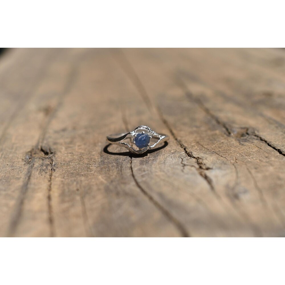 Dark Blue Burmese Sapphire Ring: Handmade Sterling Silver Solitaire